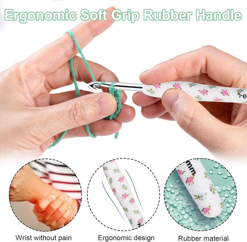 BCMRUN Crochet Gifts, 14pcs Flower Pattern 2.25mm-10mm Soft Grip Metal Crochet Hooks for Crocheting & Knitting, Weave Yarn Craft Kits (White) - Image 4